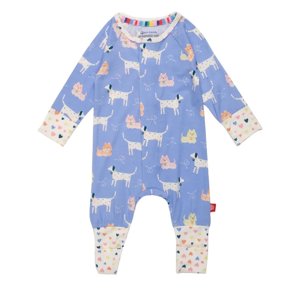 Magnetic Me Lavender Blue Dog & Kitty Print One-Piece Footie